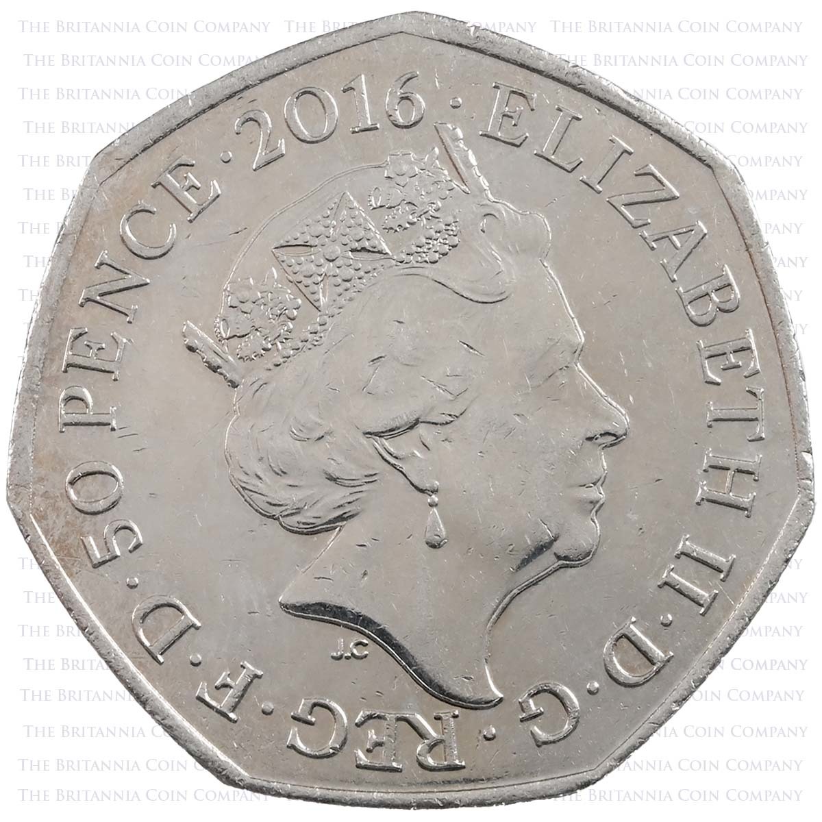 2016 Beatrix Potter 150th Anniversary Circulated Fifty Pence Coin Obverse