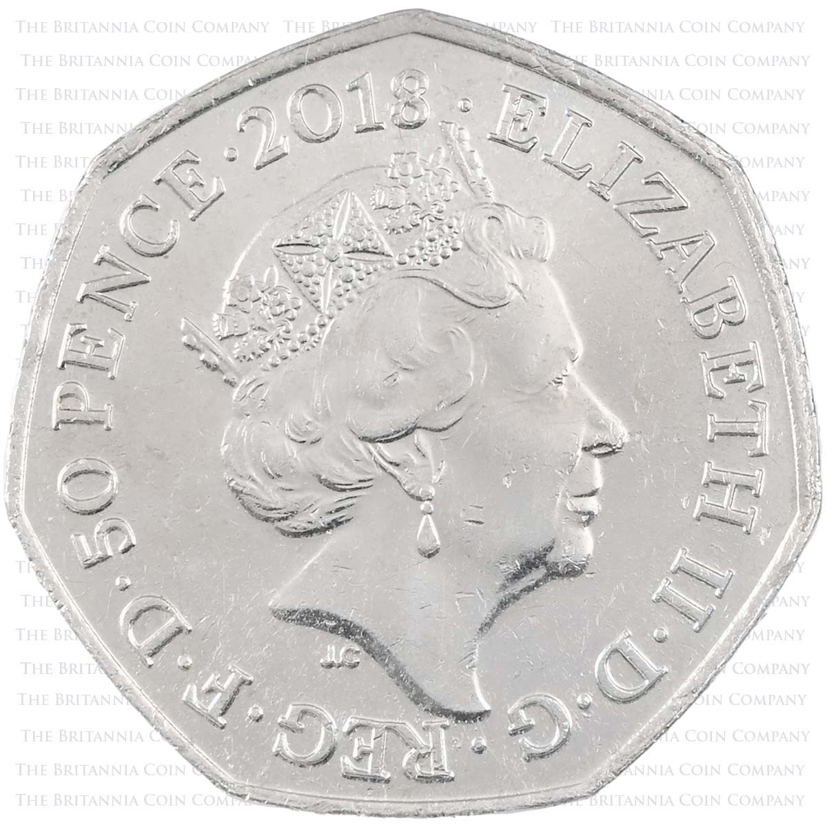 2018 Beatrix Potter Peter Rabbit Circulated Fifty Pence Coin Obverse