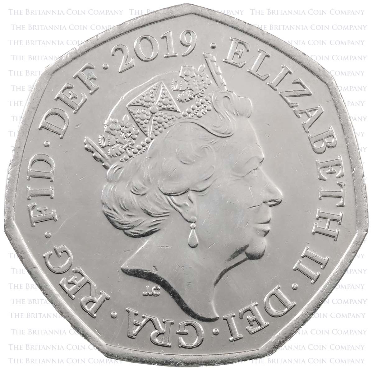 2019 Sherlock Holmes Arthur Conan Doyle Circulated Fifty Pence Coin Obverse