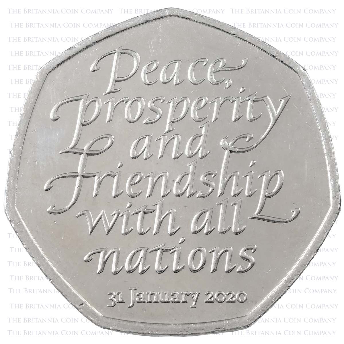 2020 Brexit EU European Union Withdrawal Peace Prosperity And Friendship Circulated Fifty Pence Coin Reverse