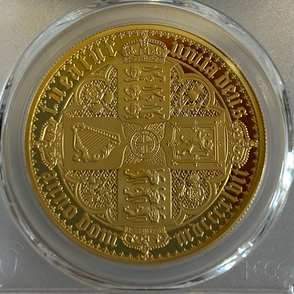 2021 Alderney New Gothic Crown Cruciform Shields Two Ounce Gold Proof Coin PCGS Graded PR70DCAM Reverse