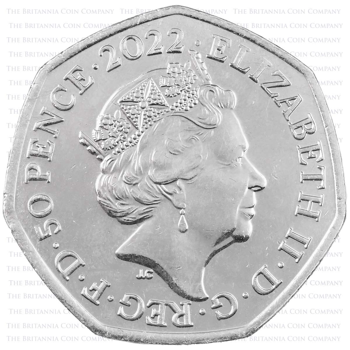 2022 Queen Elizabeth II Platinum Jubilee Circulated Fifty Pence Coin Obverse