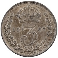 1887 Threepence Jubilee Head Victoria Silver Proof Coin Thumbnail
