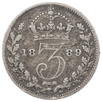 1889 Threepence Victoria Silver Coin Thumbnail