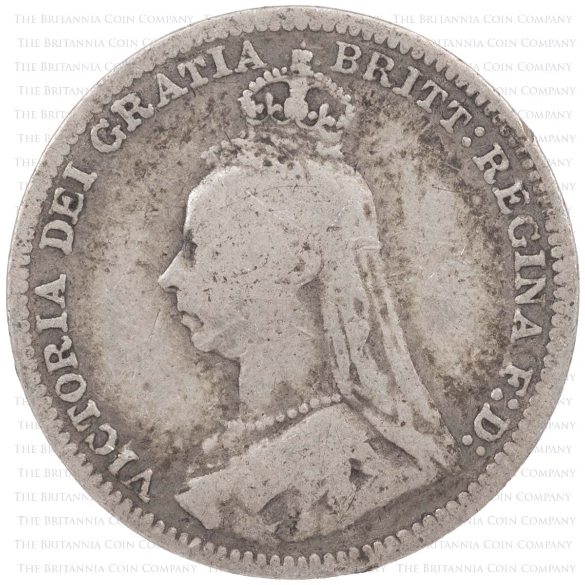 1889 Threepence Victoria Silver Coin Obverse
