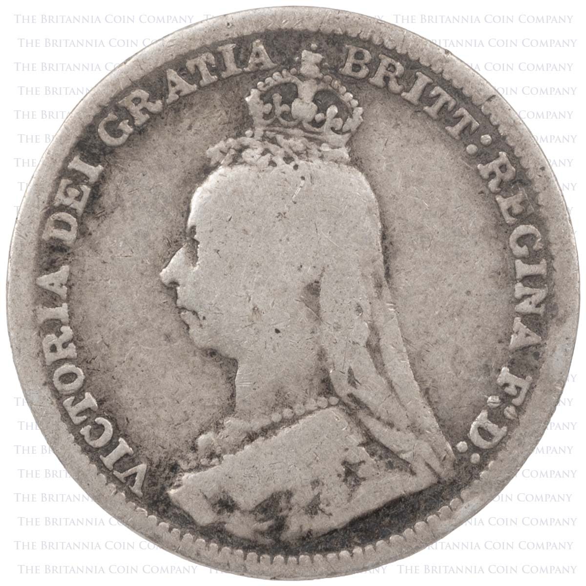 1890 Threepence Victoria Silver Coin Obverse