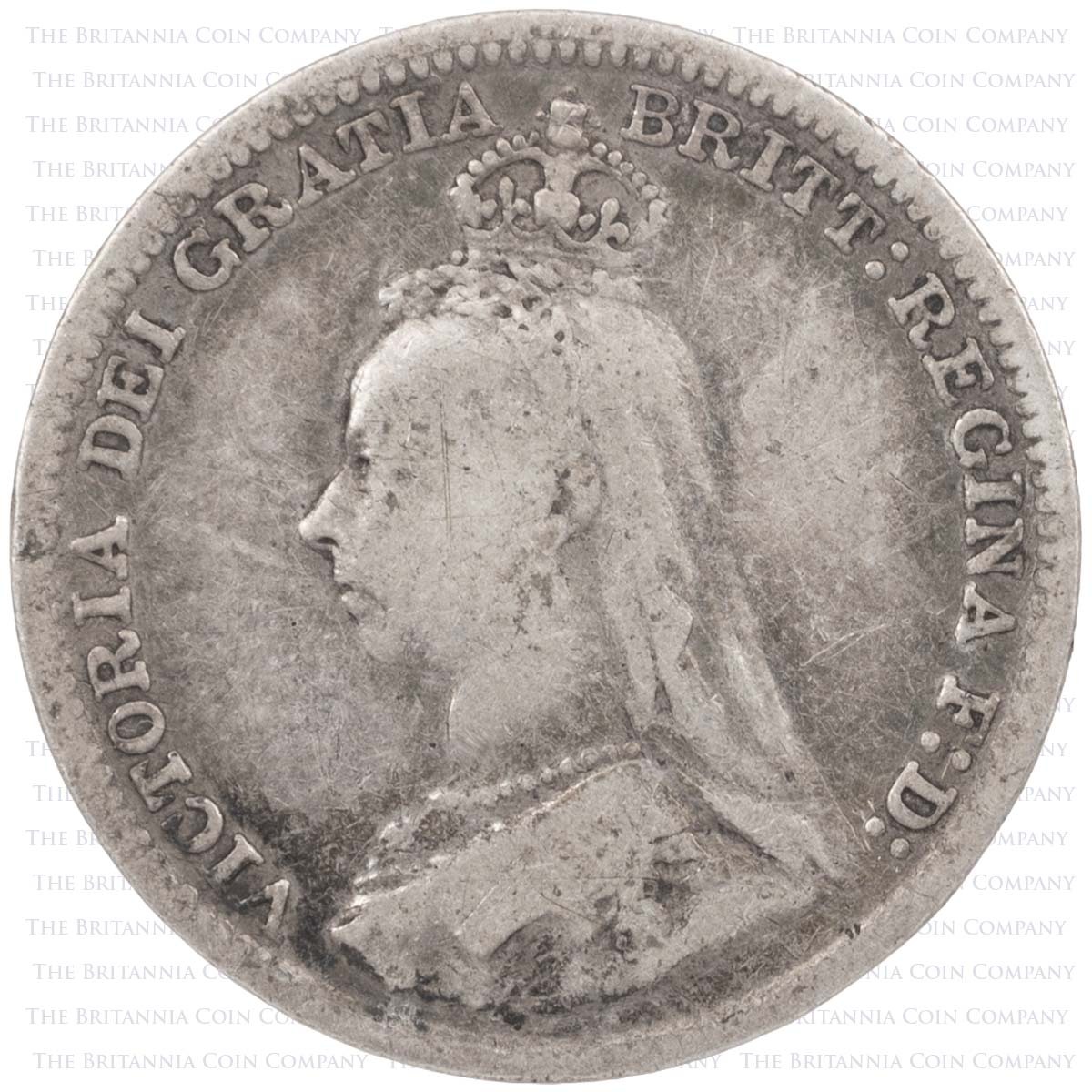 1891 Threepence Victoria Silver Coin Obverse