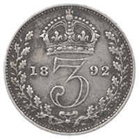 1892 Threepence Victoria Silver Coin Thumbnail
