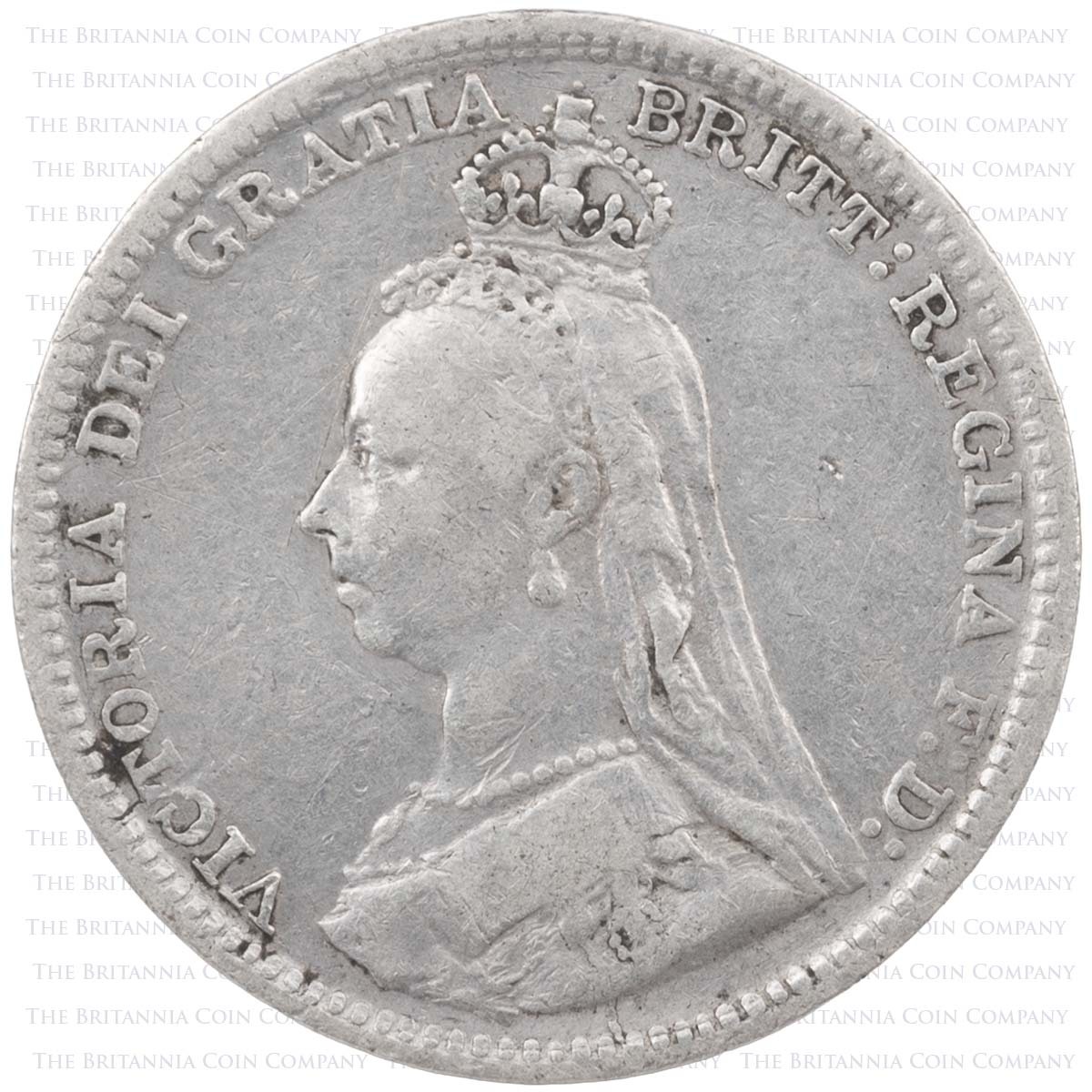 1893 Threepence Jubilee Head Victoria Silver Coin Obverse