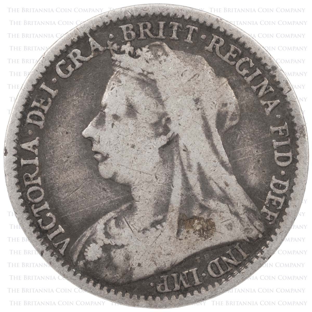 1893 Threepence Victoria Old Head Silver Coin Obverse