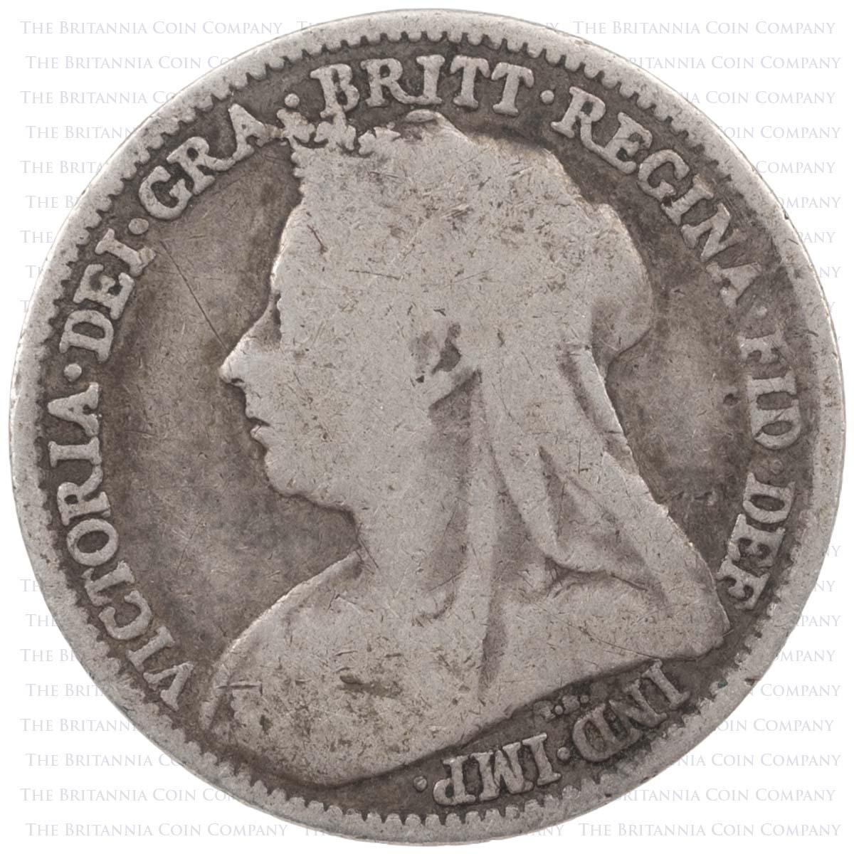 1895 Threepence Victoria Silver Coin Obverse