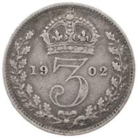 1902 Threepence Edward VII Silver Coin Thumbnail