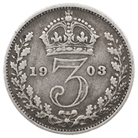 1903 Threepence Edward VII Silver Coin Thumbnail