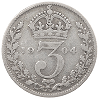 1904 Threepence Edward VII Silver Coin Thumbnail