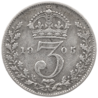 1905 Threepence Edward VII Silver Coin Thumbnail