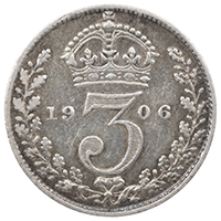 1906 Threepence Edward VII Silver Coin Thumbnail