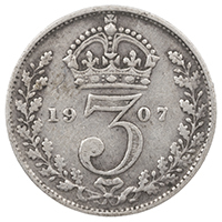 1907 Threepence Edward VII Silver Coin Thumbnail
