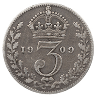 1909 Threepence Edward VII Silver Coin Thumbnail