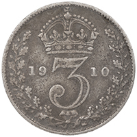 1910 Threepence Edward VII Silver Coin Thumbnail