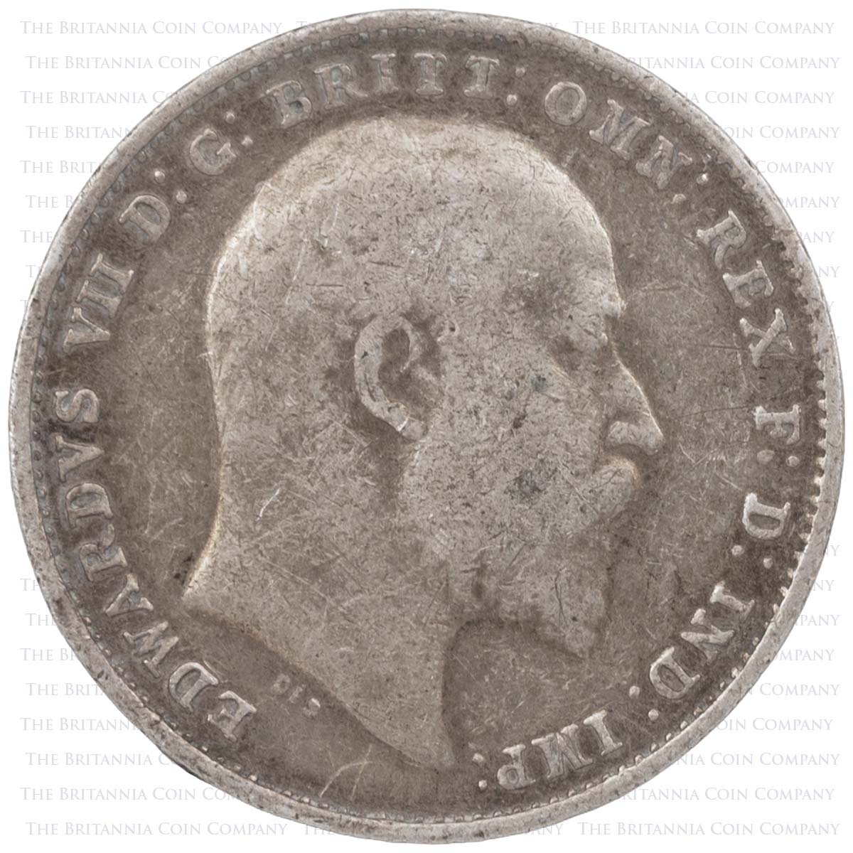 1910 Threepence Edward VII Silver Coin Obverse
