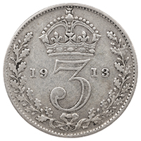 1913 Threepence George V Silver Coin Thumbnail