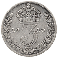 1914 Threepence George V Silver Coin Thumbnail