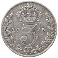 1915 Threepence George V Silver Coin Thumbnail