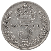 1916 Threepence George V Silver Coin Thumbnail