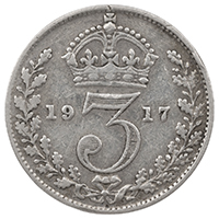 1917 Threepence George V Silver Coin Thumbnail