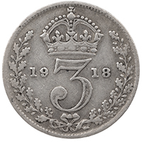 1918 Threepence George V Silver Coin Thumbnail