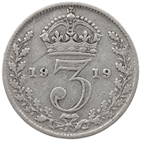 1919 Threepence George V Silver Coin Thumbnail