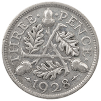 1928 Threepence George V Silver Coin Thumbnail