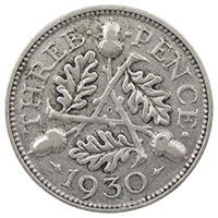 1930 Threepence George V Silver Coin Thumbnail