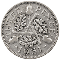 1931 Threepence George V Silver Coin Thumbnail
