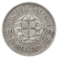 1939 Threepence George VI Silver Coin Thumbnail