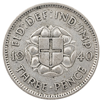 1940 Threepence George VI Silver Coin Thumbnail