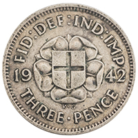 1942 Threepence George VI Silver Coin Thumbnail