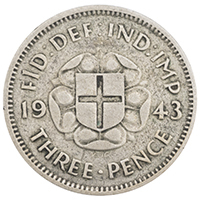 1943 Threepence George VI Silver Coin Thumbnail