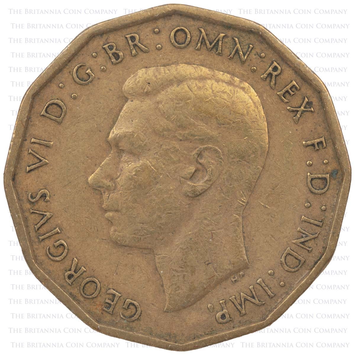1946 Threepence George VI Nickel Brass Coin Obverse