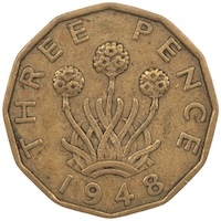 1948 Threepence George VI Nickel Brass Coin Thumbnail