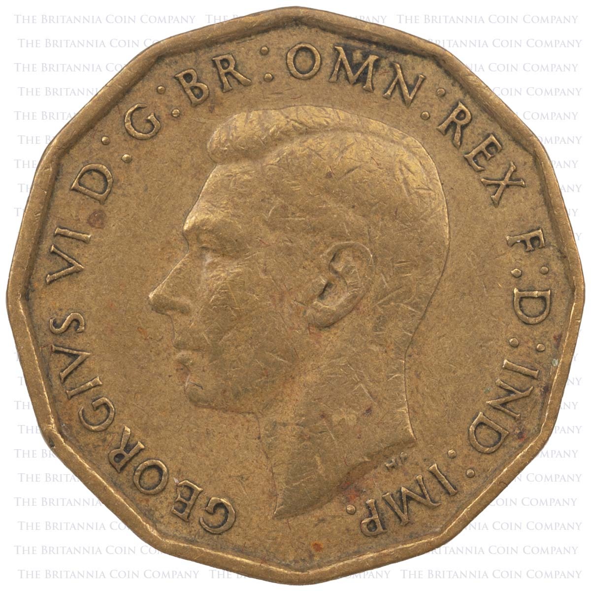 1948 Threepence George VI Nickel Brass Coin Obverse