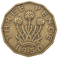 1950 Threepence George VI Nickel Brass Coin Thumbnail