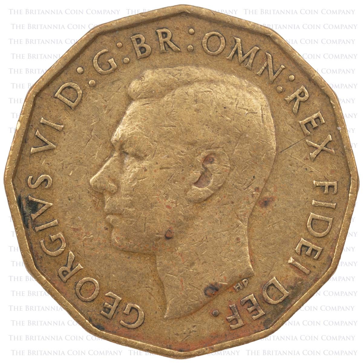 1950 Threepence George VI Nickel Brass Coin Obverse
