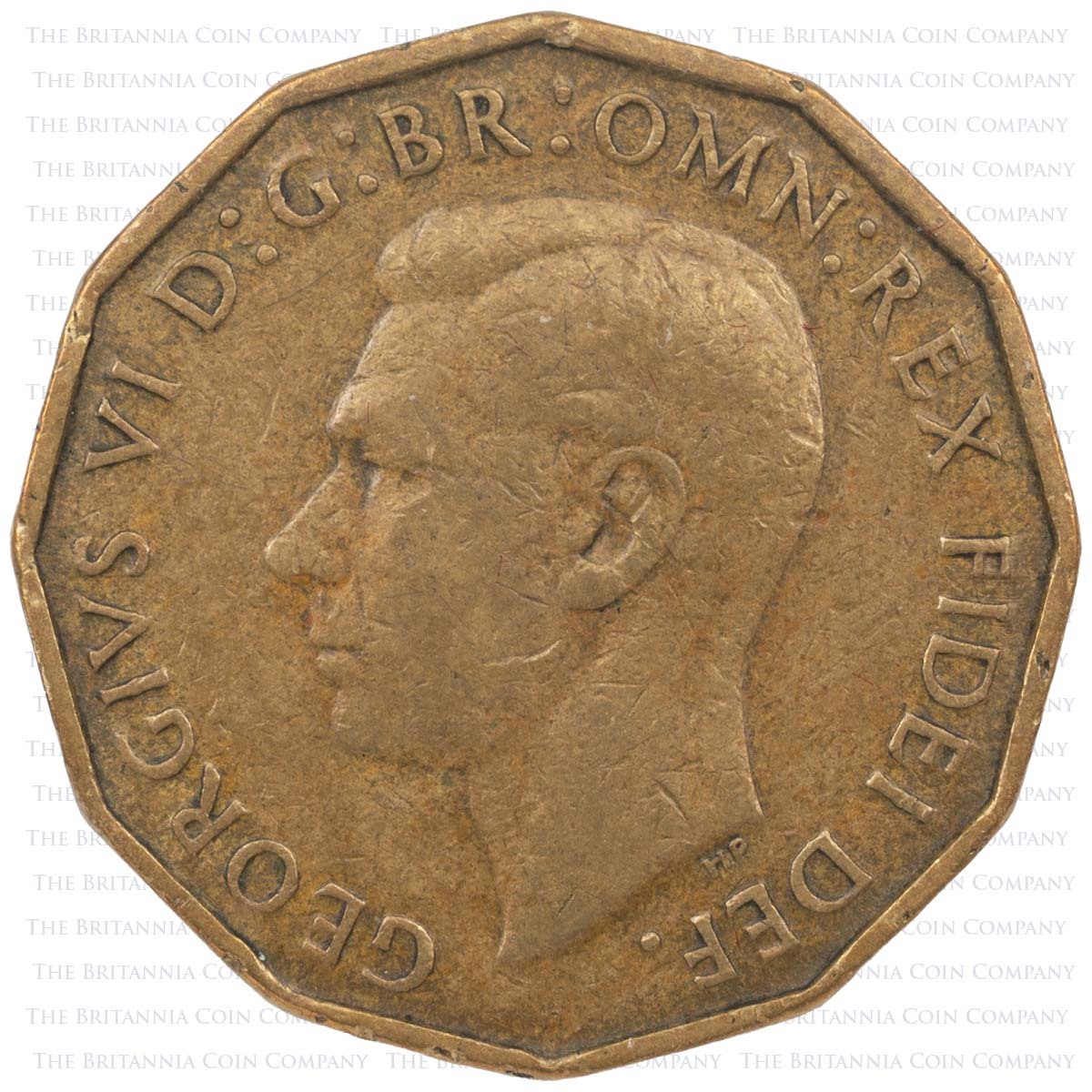 1951 Threepence George VI Nickel Brass Coin Obverse