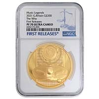 UK21TW2G 2021 The Who 2 Ounce Gold Proof PF70 First Releases Thumbnail