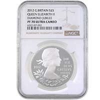 UK12DJSP 2012 Elizabeth II Diamond Jubilee £5 Crown Silver Proof Coin NGC Graded PF 70 Ultra Cameo Thumbnail