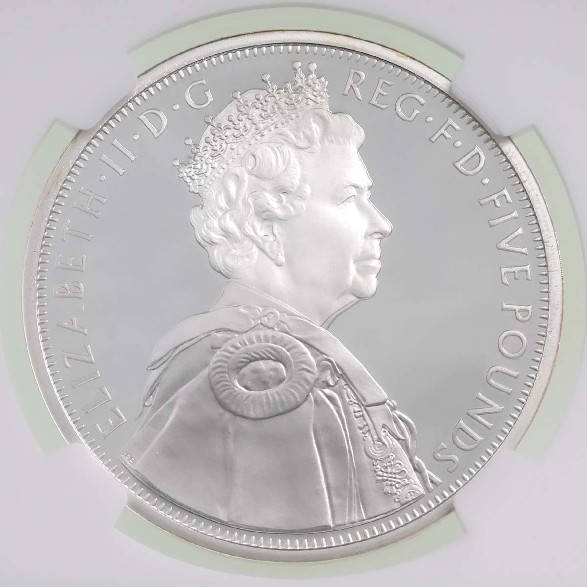 UK12DJSP 2012 Elizabeth II Diamond Jubilee £5 Crown Silver Proof Coin NGC Graded PF 70 Ultra Cameo Obverse