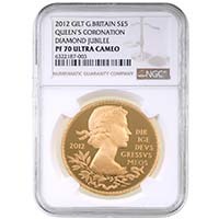2012 Diamond Jubilee £5 Gold Plated Gilt Silver Proof Coin NGC Graded PF 70 Ultra Cameo Thumbnail