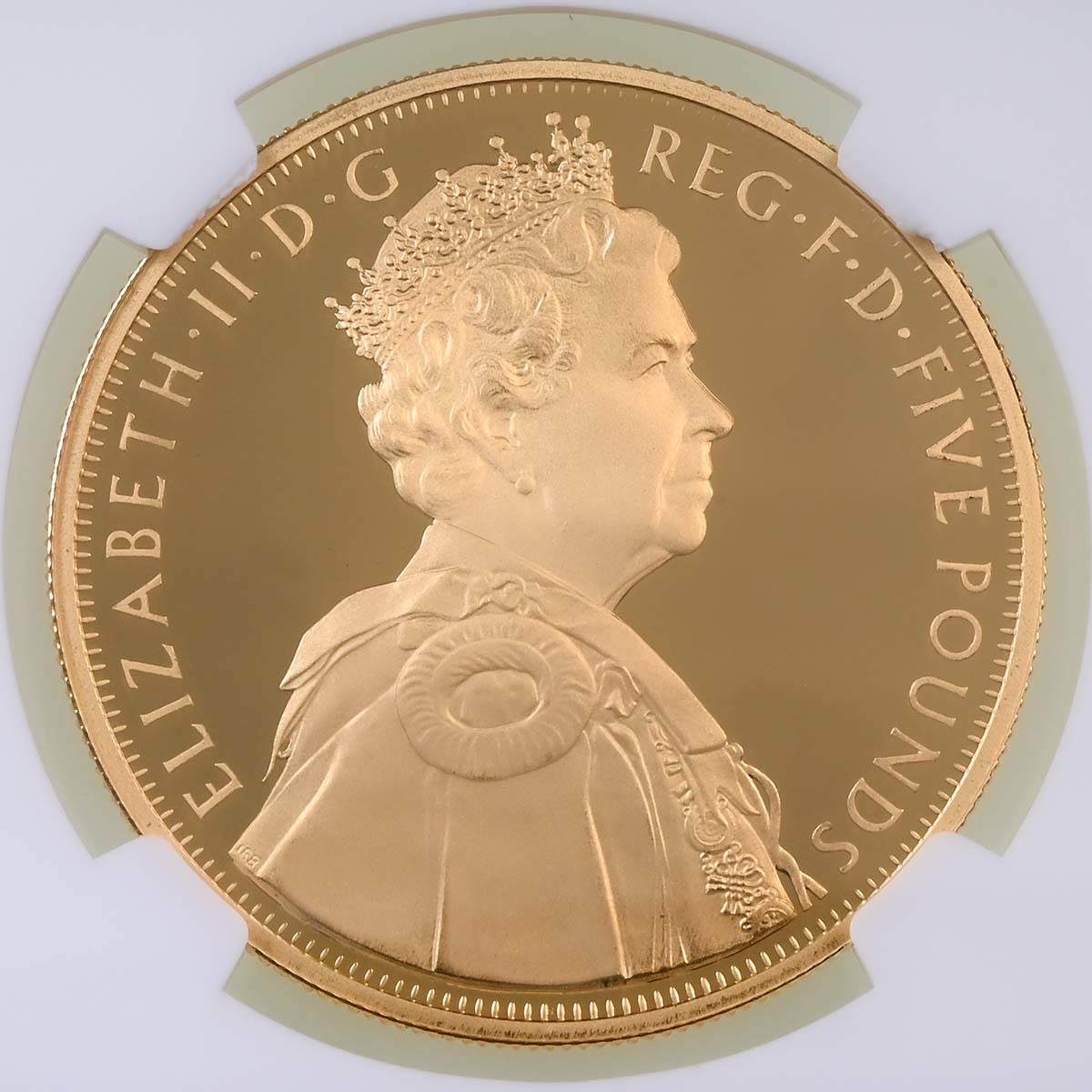 2012 Diamond Jubilee £5 Gold Plated Gilt Silver Proof Coin NGC Graded PF 70 Ultra Cameo Obverse