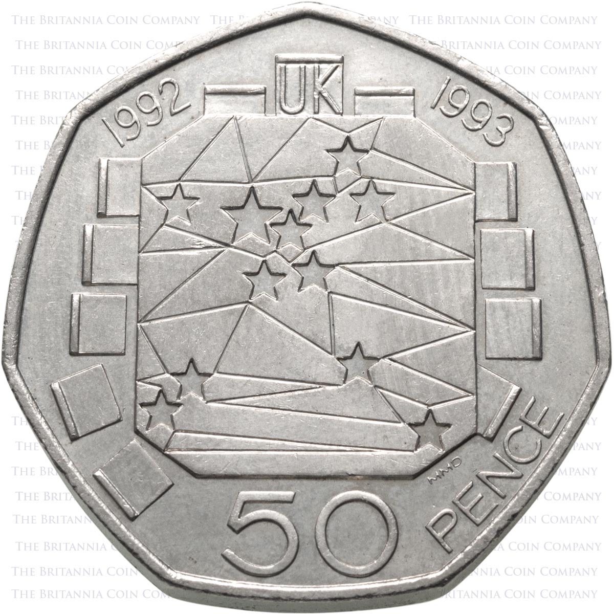 1992-1993 Dual Dated European Presidency Single Market Circulated Fifty Pence Coin Reverse